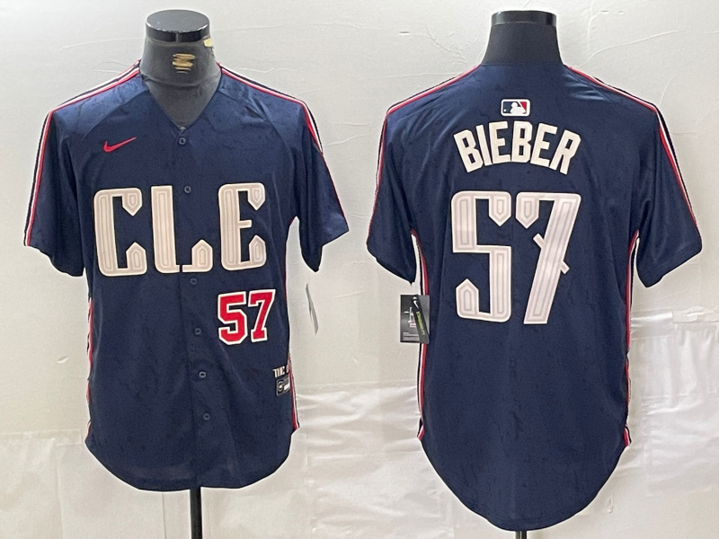 Men's Cleveland Guardians #57 Shane Bieber Navy 2024 City Connect Limited Stitched Baseball Jersey 3 Men's Cleveland Guardians #57 Shane Bieber Navy 2024 City Connect Limited Stitched Baseball Jersey 3