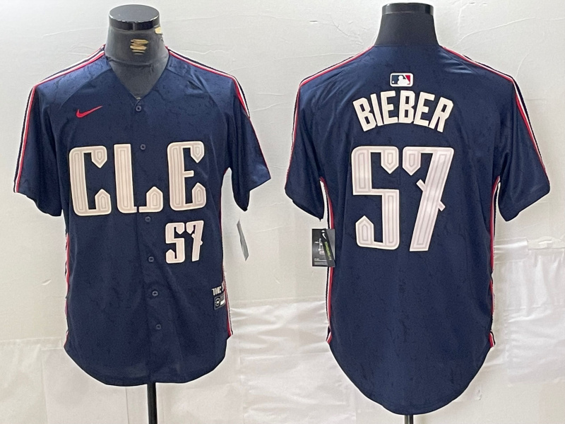 Men's Cleveland Guardians #57 Shane Bieber Navy 2024 City Connect Limited Stitched Baseball Jersey 4 Men's Cleveland Guardians #57 Shane Bieber Navy 2024 City Connect Limited Stitched Baseball Jersey 4