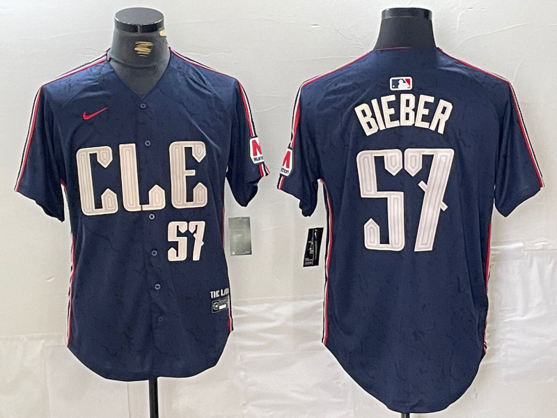 Men's Cleveland Guardians #57 Shane Bieber Navy 2024 City Connect Limited Stitched Baseball Jersey 5 Men's Cleveland Guardians #57 Shane Bieber Navy 2024 City Connect Limited Stitched Baseball Jersey 5
