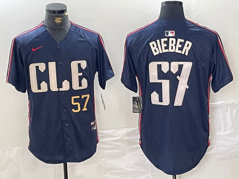 Men's Cleveland Guardians #57 Shane Bieber Navy 2024 City Connect Limited Stitched Baseball Jersey 6 Men's Cleveland Guardians #57 Shane Bieber Navy 2024 City Connect Limited Stitched Baseball Jersey 6