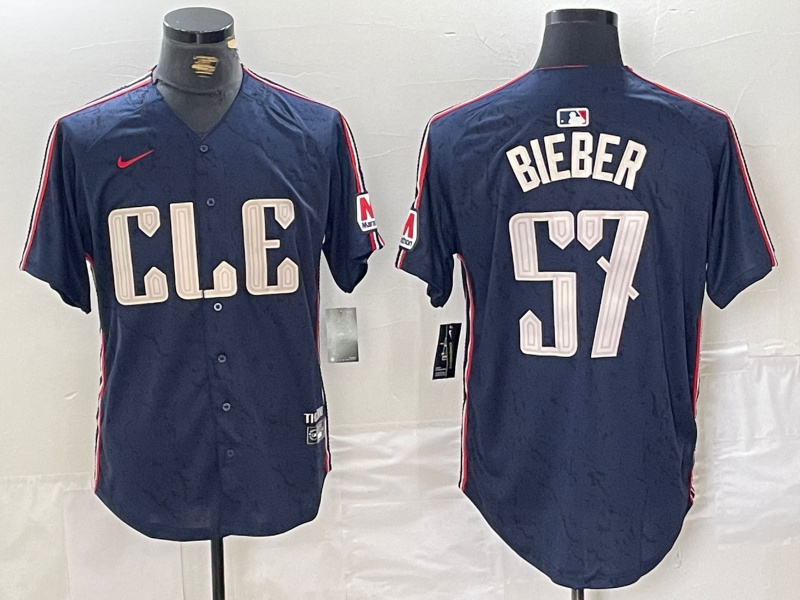 Men's Cleveland Guardians #57 Shane Bieber Navy 2024 City Connect Limited Stitched Baseball Jersey Men's Cleveland Guardians #57 Shane Bieber Navy 2024 City Connect Limited Stitched Baseball Jersey