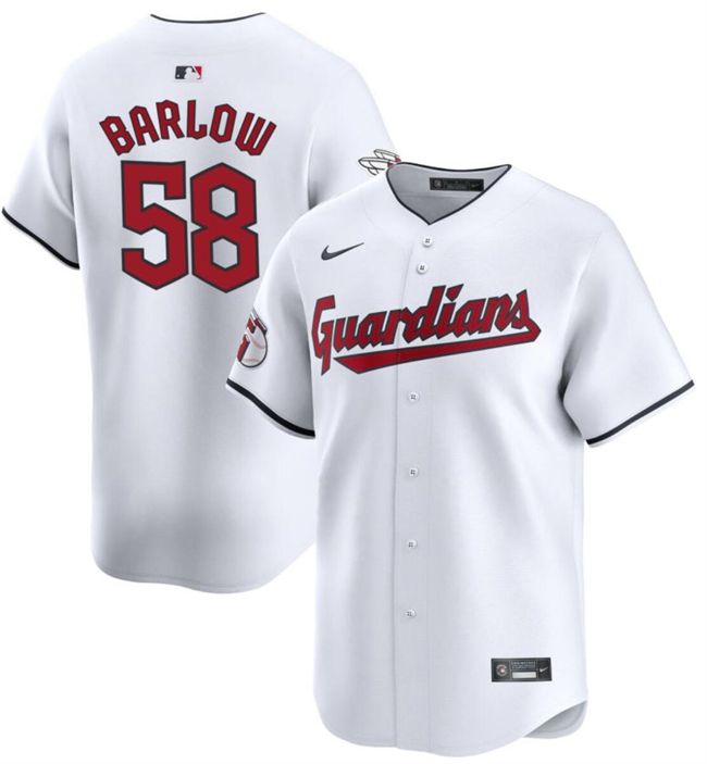 Men's Cleveland Guardians #58 Scott Barlow White Home Limited Stitched Baseball Jersey Men's Cleveland Guardians #58 Scott Barlow White Home Limited Stitched Baseball Jersey