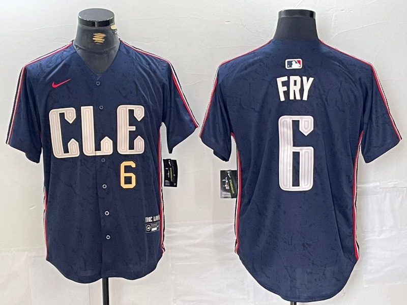 Men's Cleveland Guardians #6 David Fry Navy 2024 City Connect Limited Stitched Baseball Jersey 1
