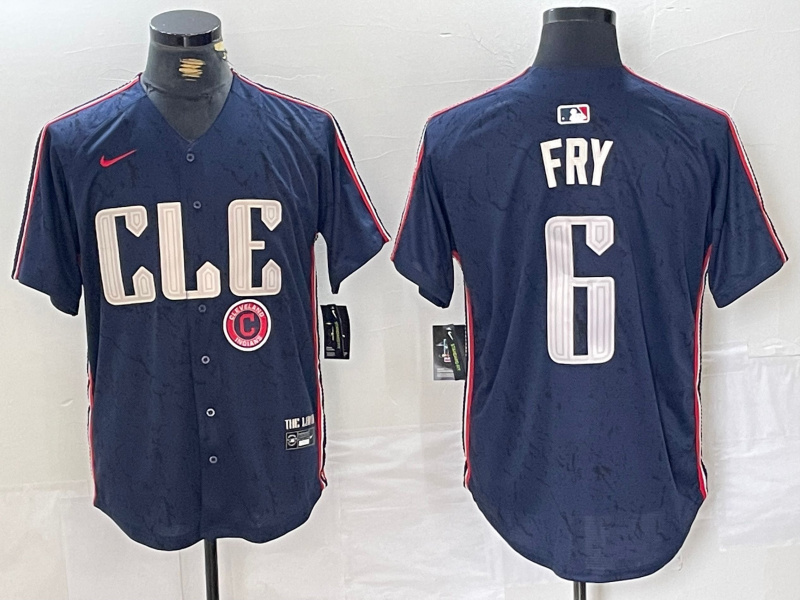 Men's Cleveland Guardians #6 David Fry Navy 2024 City Connect Limited Stitched Baseball Jersey 2