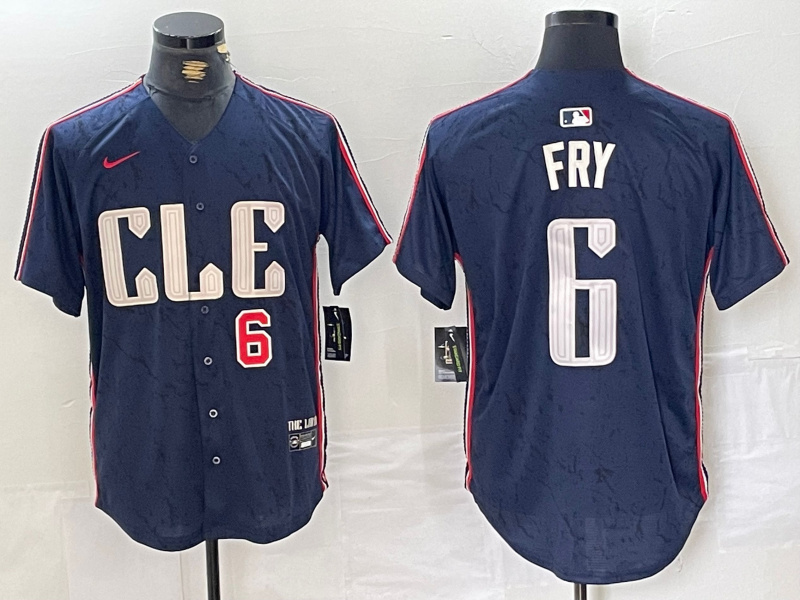 Men's Cleveland Guardians #6 David Fry Navy 2024 City Connect Limited Stitched Baseball Jersey 3