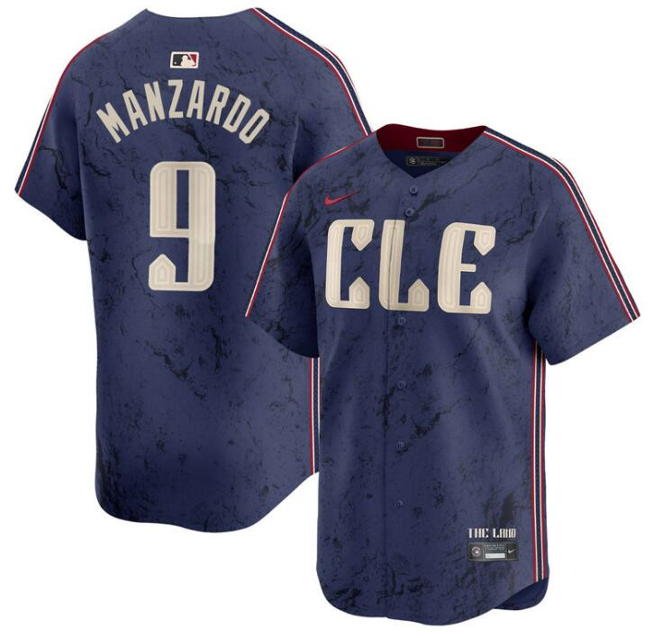 Men's Cleveland Guardians #9 Kyle Manzardo Navy 2024 City Connect Limited Stitched Baseball Jersey Men's Cleveland Guardians #9 Kyle Manzardo Navy 2024 City Connect Limited Stitched Baseball Jersey