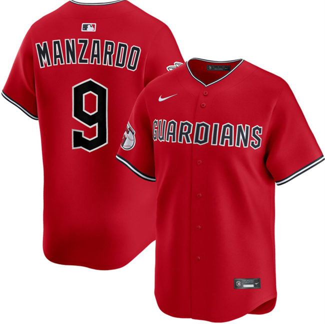 Men's Cleveland Guardians #9 Kyle Manzardo Red Alternate Limited Stitched Baseball Jersey Men's Cleveland Guardians #9 Kyle Manzardo Red Alternate Limited Stitched Baseball Jersey