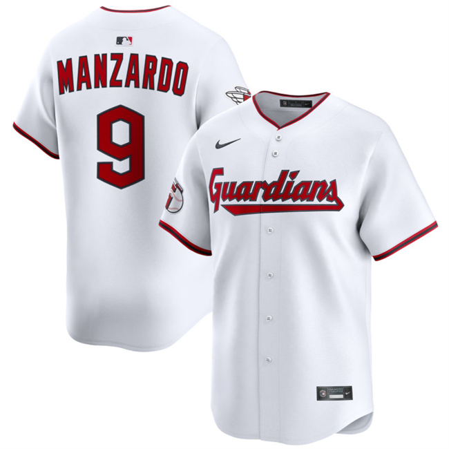 Men's Cleveland Guardians #9 Kyle Manzardo White Home Limited Stitched Baseball Jersey Men's Cleveland Guardians #9 Kyle Manzardo White Home Limited Stitched Baseball Jersey