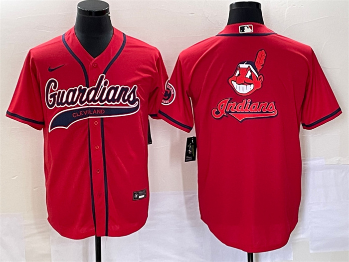 Men's Cleveland Guardians Red Team Big Logo With Patch Cool Base Stitched Baseball Jersey Men's Cleveland Guardians Red Team Big Logo With Patch Cool Base Stitched Baseball Jersey