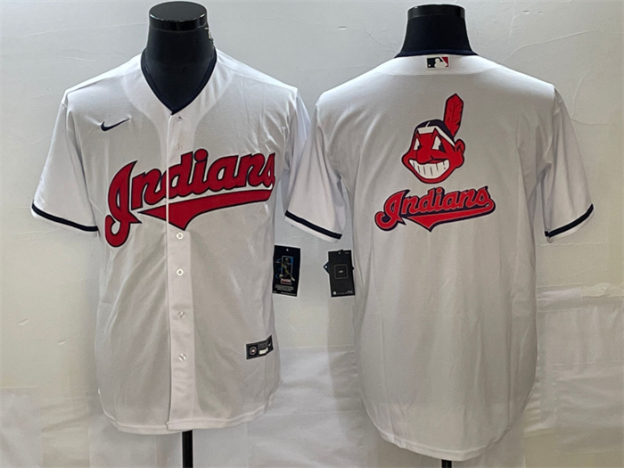 Men's Cleveland Guardians White Team Big Logo Cool Base Stitched Jersey Men's Cleveland Guardians White Team Big Logo Cool Base Stitched Jersey