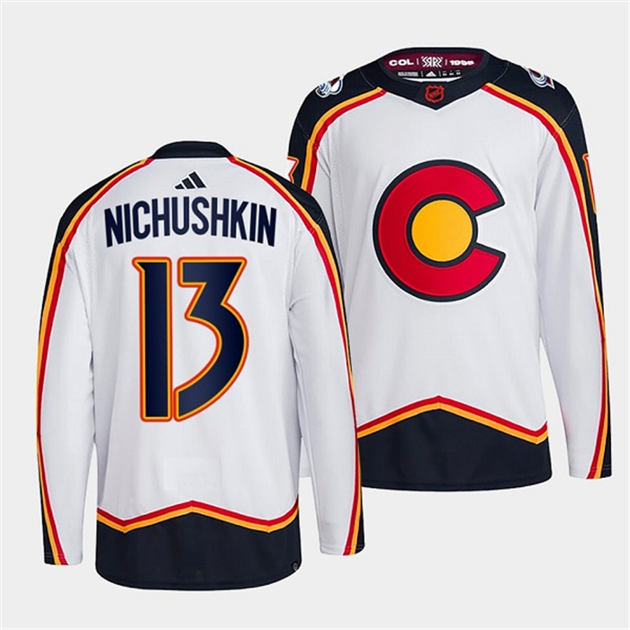 Men's Colorado Avalanche #13 Valeri Nichushkin White 2022-23 Reverse Retro Stitched Jersey Men's Colorado Avalanche #13 Valeri Nichushkin White 2022-23 Reverse Retro Stitched Jersey