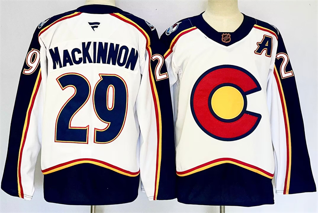 Men's Colorado Avalanche #29 Nathan MacKinnon White Alternate With A Patch Reverse Retro Stitched Jersey Men's Colorado Avalanche #29 Nathan MacKinnon White Alternate With A Patch Reverse Retro Stitched Jersey