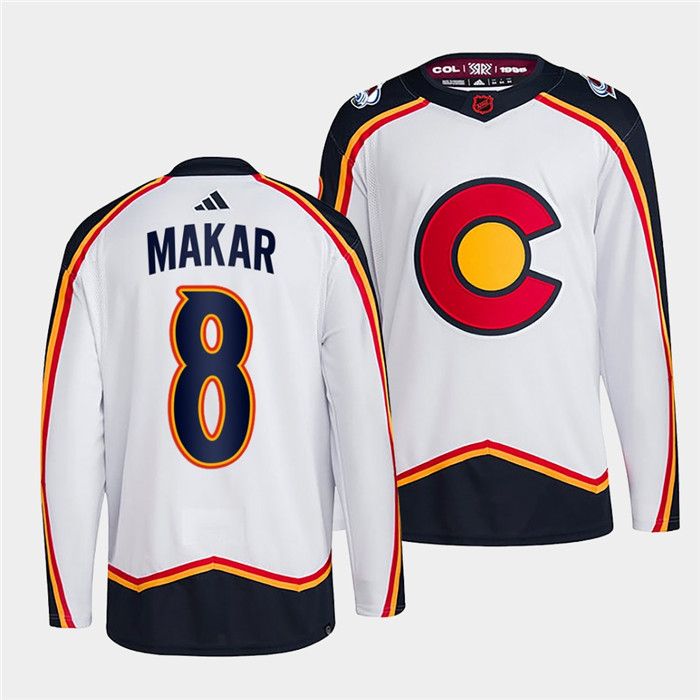 Men's Colorado Avalanche #8 Cale Makar 2022-23 White Reverse Retro Stitched Jersey Men's Colorado Avalanche #8 Cale Makar 2022-23 White Reverse Retro Stitched Jersey