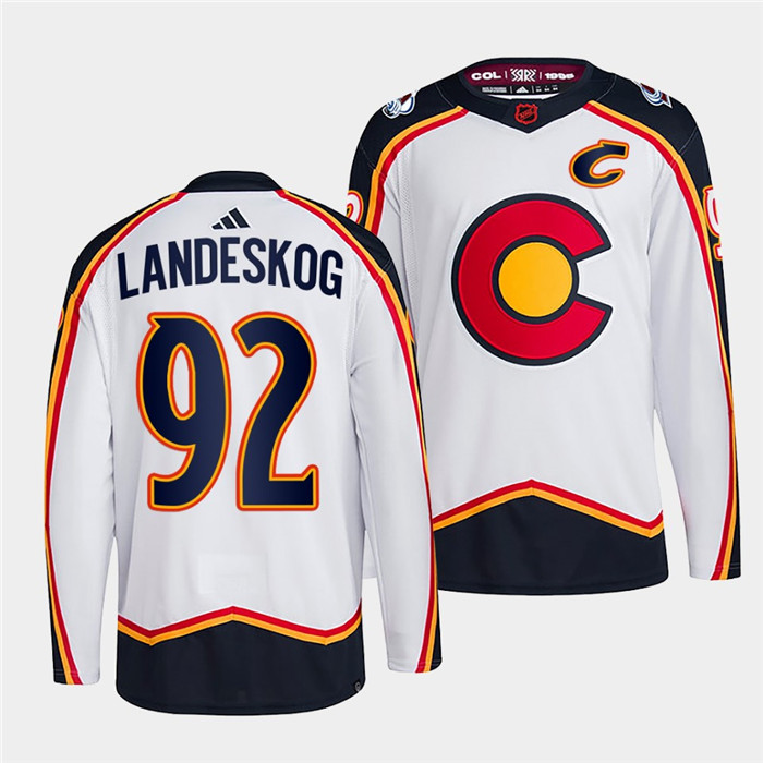 Men's Colorado Avalanche #92 Gabriel Landeskog 2022-23 White Reverse Retro Stitched Jersey Men's Colorado Avalanche #92 Gabriel Landeskog 2022-23 White Reverse Retro Stitched Jersey