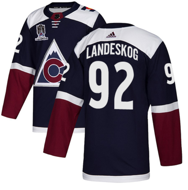 Men's Colorado Avalanche #92 Gabriel Landeskog 2022 Navy Stanley Cup Champions Patch Stitched Jersey Men's Colorado Avalanche #92 Gabriel Landeskog 2022 Navy Stanley Cup Champions Patch Stitched Jersey