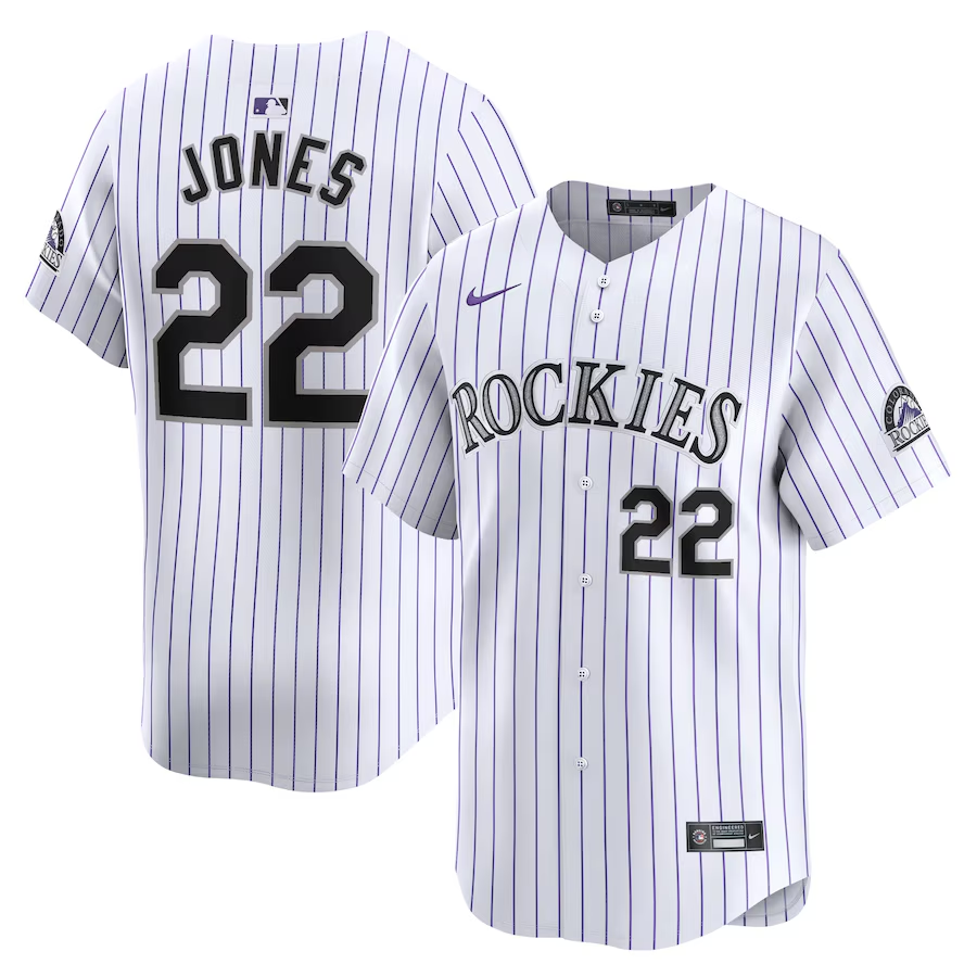 Men's Colorado Rockies #22 Nolan Jones White Home Limited Stitched Baseball Jersey Men's Colorado Rockies #22 Nolan Jones White Home Limited Stitched Baseball Jersey