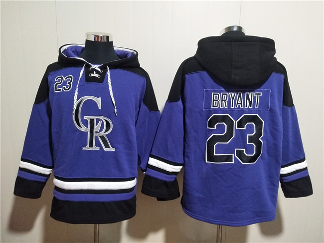 Men's Colorado Rockies #23 Kris Bryant Purple Ageless Must-Have Lace-Up Pullover Hoodie Men's Colorado Rockies #23 Kris Bryant Purple Ageless Must-Have Lace-Up Pullover Hoodie