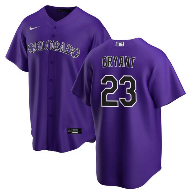 Men's Colorado Rockies #23 Kris Bryant Purple Stitched Baseball Jersey Men's Colorado Rockies #23 Kris Bryant Purple Stitched Baseball Jersey