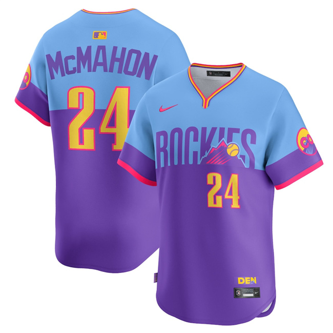 Men's Colorado Rockies #24 Ryan McMahon Purple Light Blue 2025 City Connect Limited Stitched Baseball Jersey Men's Colorado Rockies #24 Ryan McMahon Purple Light Blue 2025 City Connect Limited Stitched Baseball Jersey