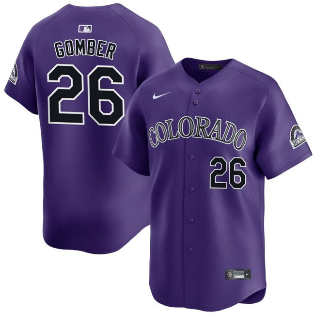 Men's Colorado Rockies #26 Austin Gomber Purple Limited Stitched Baseball Jersey Men's Colorado Rockies #26 Austin Gomber Purple Limited Stitched Baseball Jersey