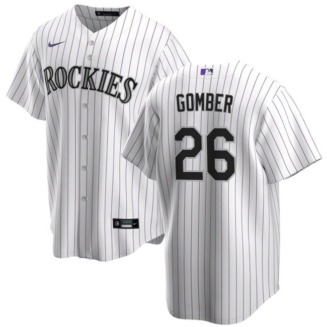 Men's Colorado Rockies #26 Austin Gomber White Cool Base Stitched Baseball Jersey Men's Colorado Rockies #26 Austin Gomber White Cool Base Stitched Baseball Jersey