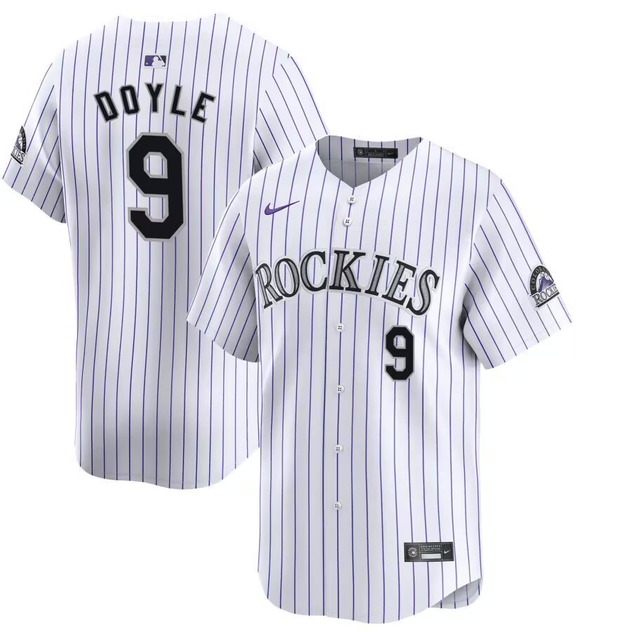 Men's Colorado Rockies #9 Brenton Doyle White Home Limited Stitched Baseball Jersey Men's Colorado Rockies #9 Brenton Doyle White Home Limited Stitched Baseball Jersey