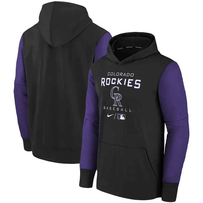 Men's Colorado Rockies Black 2022 Therma Performance Pullover Hoodie Men's Colorado Rockies Black 2022 Therma Performance Pullover Hoodie