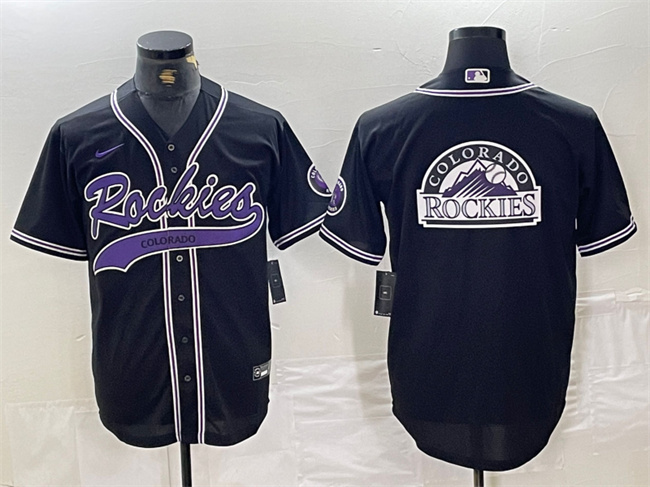 Men's Colorado Rockies Black Team Big Logo Cool Base Stitched Baseball JerseyS Men's Colorado Rockies Black Team Big Logo Cool Base Stitched Baseball JerseyS