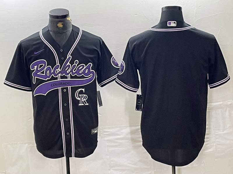 Men's Colorado Rockies Black Team Big Logo Cool Base Stitched Baseball JerseyS 5 Men's Colorado Rockies Black Team Big Logo Cool Base Stitched Baseball JerseyS 5
