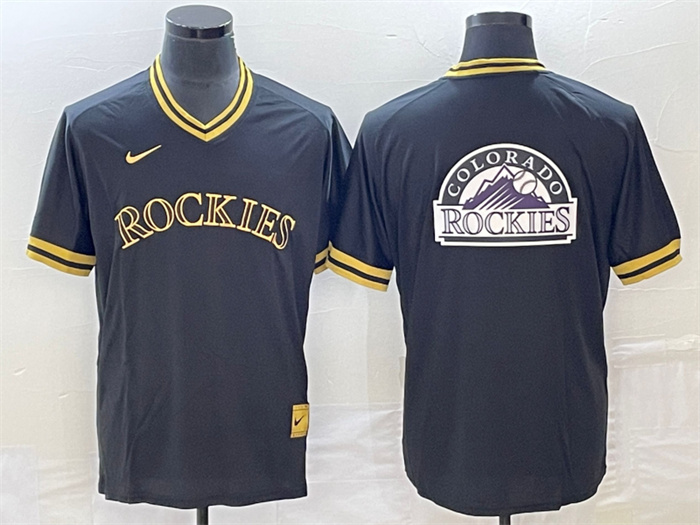 Men's Colorado Rockies Black Team Big Logo Stitched Baseball Jersey Men's Colorado Rockies Black Team Big Logo Stitched Baseball Jersey