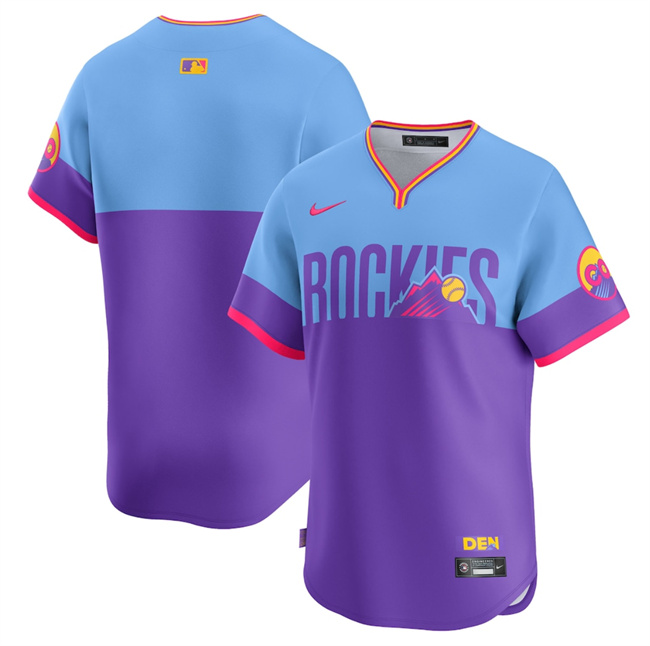 Men's Colorado Rockies Blank Purple Light Blue 2025 City Connect Limited Stitched Baseball Jersey Men's Colorado Rockies Blank Purple Light Blue 2025 City Connect Limited Stitched Baseball Jersey