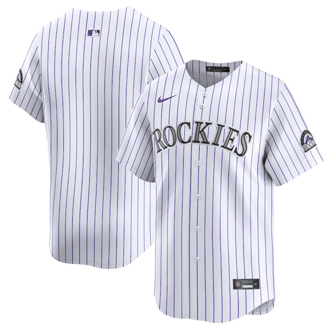 Men's Colorado Rockies Blank White Home Limited Stitched Baseball Jersey Men's Colorado Rockies Blank White Home Limited Stitched Baseball Jersey