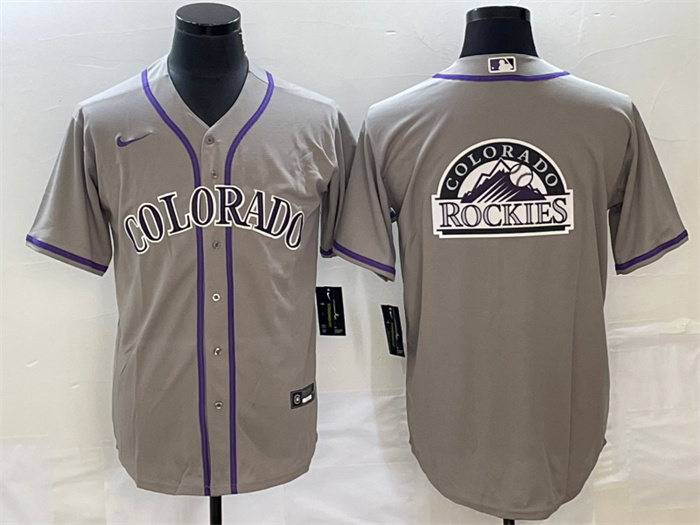 Men's Colorado Rockies Grey Team Big Logo Stitched Baseball Jersey Men's Colorado Rockies Grey Team Big Logo Stitched Baseball Jersey