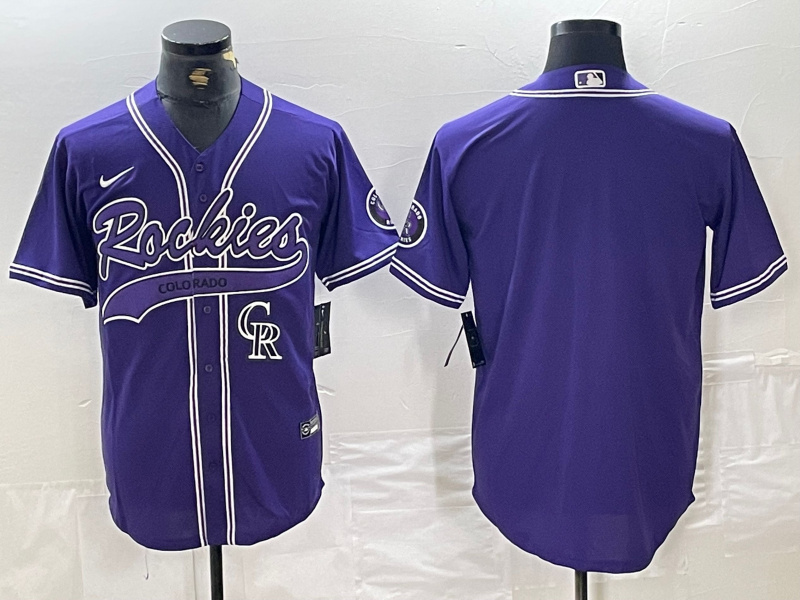 Men's Colorado Rockies Purple Team Big Logo Cool Base Stitched Baseball Jersey 11 Men's Colorado Rockies Purple Team Big Logo Cool Base Stitched Baseball Jersey 11