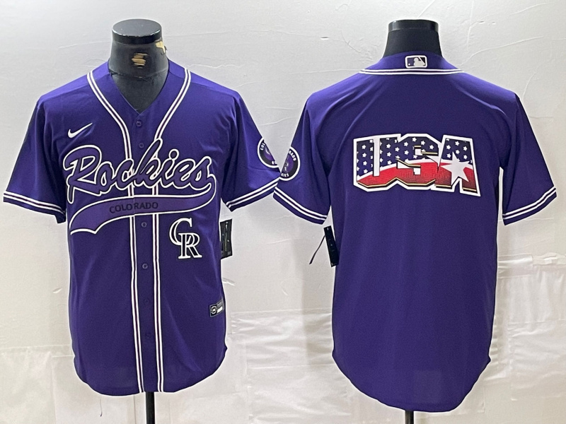 Men's Colorado Rockies Purple Team Big Logo Cool Base Stitched Baseball Jersey 2 Men's Colorado Rockies Purple Team Big Logo Cool Base Stitched Baseball Jersey 2