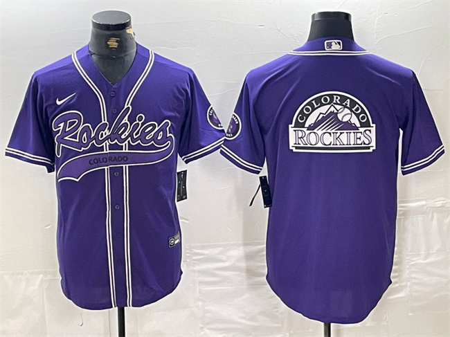 Men's Colorado Rockies Purple Team Big Logo Cool Base Stitched Baseball Jersey Men's Colorado Rockies Purple Team Big Logo Cool Base Stitched Baseball Jersey