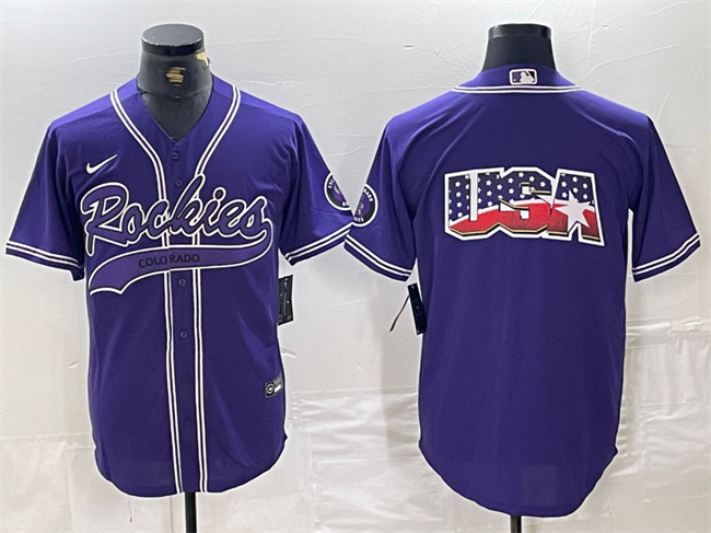 Men's Colorado Rockies Purple Team Big Logo Cool Base Stitched Baseball JerseyS Men's Colorado Rockies Purple Team Big Logo Cool Base Stitched Baseball JerseyS