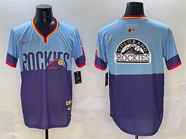 Men's Colorado Rockies Team Big Logo Purple Light Blue 2025 City Connect Limited Stitched Baseball Jersey Men's Colorado Rockies Team Big Logo Purple Light Blue 2025 City Connect Limited Stitched Baseball Jersey