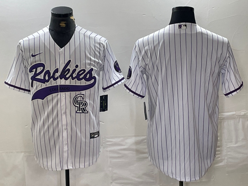 Men's Colorado Rockies White Team Big Logo Cool Base Stitched Baseball Jersey 5 Men's Colorado Rockies White Team Big Logo Cool Base Stitched Baseball Jersey 5