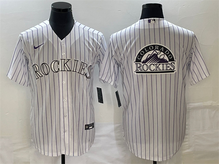 Men's Colorado Rockies White Team Big Logo Stitched Baseball Jersey Men's Colorado Rockies White Team Big Logo Stitched Baseball Jersey