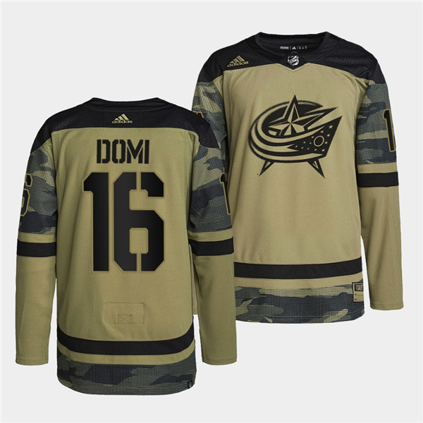 Men's Columbus Blue Jackets #16 Max Domi 2022 Camo Military Appreciation Night Stitched Jersey Men's Columbus Blue Jackets #16 Max Domi 2022 Camo Military Appreciation Night Stitched Jersey