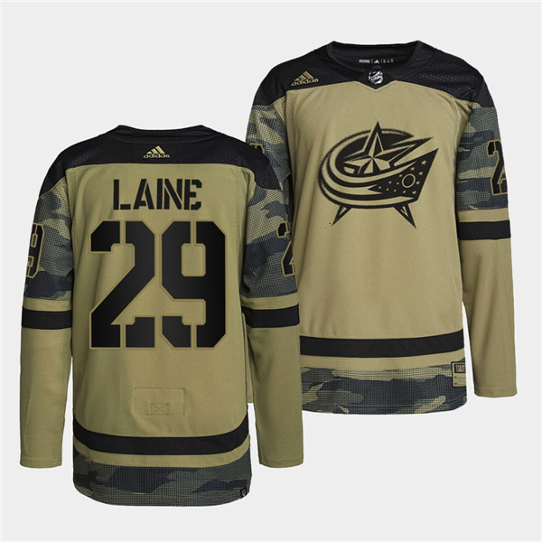 Men's Columbus Blue Jackets #29 Patrik Laine 2022 Camo Military Appreciation Night Stitched Jersey Men's Columbus Blue Jackets #29 Patrik Laine 2022 Camo Military Appreciation Night Stitched Jersey