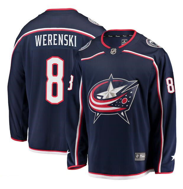 Men's Columbus Blue Jackets #8 Zach Werenski Navy Stitched Hockey Jersey Men's Columbus Blue Jackets #8 Zach Werenski Navy Stitched Hockey Jersey