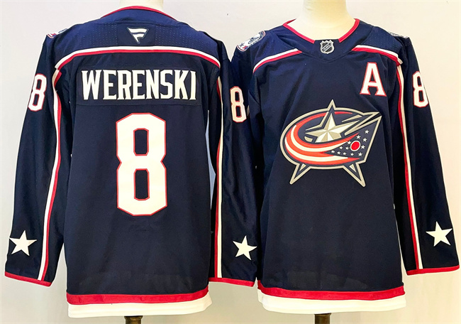 Men's Columbus Blue Jackets #8 Zach Werenski Navy With A Patch Stitched Hockey Jersey Men's Columbus Blue Jackets #8 Zach Werenski Navy With A Patch Stitched Hockey Jersey