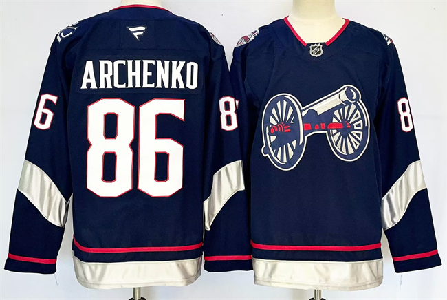 Men's Columbus Blue Jackets #86 Kirill Marchenko Navy 2024-25 With C Patch Stitched Hockey Jersey Men's Columbus Blue Jackets #86 Kirill Marchenko Navy 2024-25 With C Patch Stitched Hockey Jersey