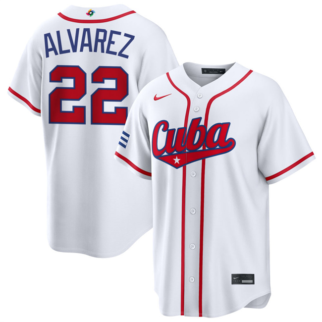 Men's Cuba Baseball #22 Frank Alvarez White 2026 World Baseball Classic Home Stadium Stitched Jersey