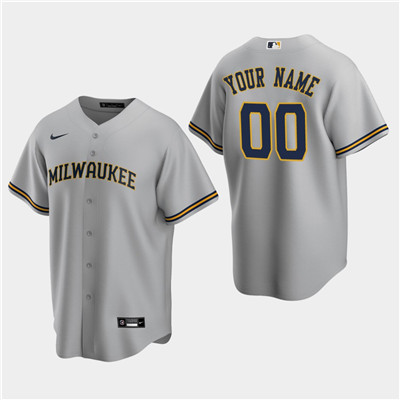 Men's Custom Milwaukee Brewers Gray Road Replica Jersey Men's Custom Milwaukee Brewers Gray Road Replica Jersey