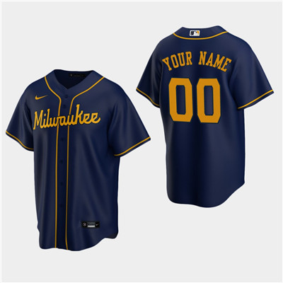 Men's Custom Milwaukee Brewers Navy Alternate Replica Jersey Men's Custom Milwaukee Brewers Navy Alternate Replica Jersey