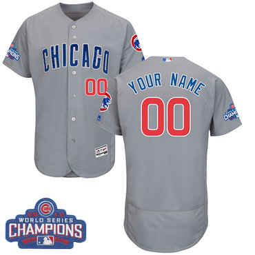 Men's Customized MLB Majestic Chicago Cubs 2016 World Series Champions Flex Base Authentic Grey Jersey Men's Customized MLB Majestic Chicago Cubs 2016 World Series Champions Flex Base Authentic Grey Jersey