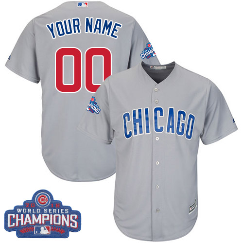 Men's Customized MLB Majestic Road Chicago Cubs 2016 World Series Champions Cool Base Grey Jersey Men's Customized MLB Majestic Road Chicago Cubs 2016 World Series Champions Cool Base Grey Jersey